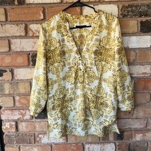 Tibi Silk Yellow & White Long Sleeve Blouse